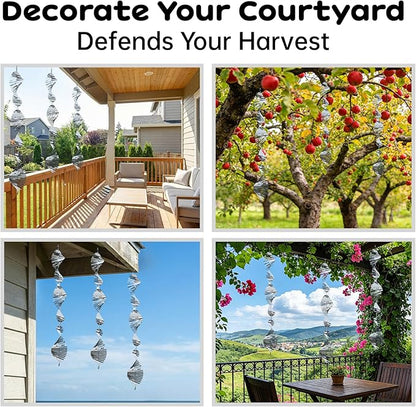 18 Pcs Stainless Steel Bird Deterrents for Outside - 3D Spiral Spinning Windmill Reflective Scare Devices to Keep Birds, Pigeons & Woodpeckers Away from Garden, Yard, Patio, Windows & Fruit Trees