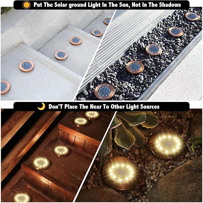 JKIMK Solar Ground Lights Outdoor Waterproof Flat Garden Solar Disk Lights Floor 12 LED 16 Pack for Garden Patio Pathway Landscape Driveway Yard Path Decor