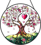 Stained Glass Suncatcher Window Hanging – Pink Tree of Life with Heart, Sun Catcher Window Decor, Meaningful Gift for Mom, Grandma, Nana, Birthday & Mother’s Day