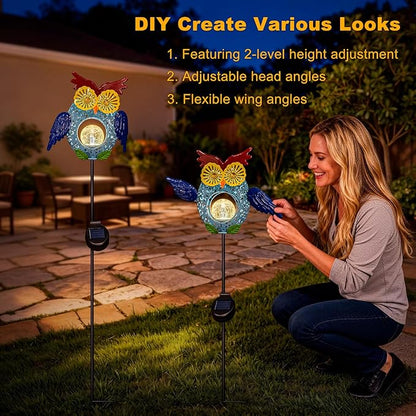 Go2garden Solar Owl Garden Gifts Lights Outdoor, 3D Waterproof Colorful Yard Art Decor with Stakes for Pathway Sidewalk Ornaments, Birthday Garden Gifts for Mom Women(1Pack)