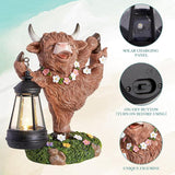 WDS WONDROUS Solar Highland Cow Outdoor Decor with LED Light, Garden Cow Decorations for Home with Flowers, Resin Highland Cow Figurine Gifts for Women Yard Decor Porch Patio Balcony Farmhouse