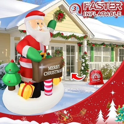 6FT Christmas Inflatable Waving Santa 6FT Holding Sign Santa Claus Christmas Inflatables Outdoor Decorations Xmas Santa Blow Up Yard Decor with 8 Built-in LEDs for Yard Garden Lawn(with Storage Bag)