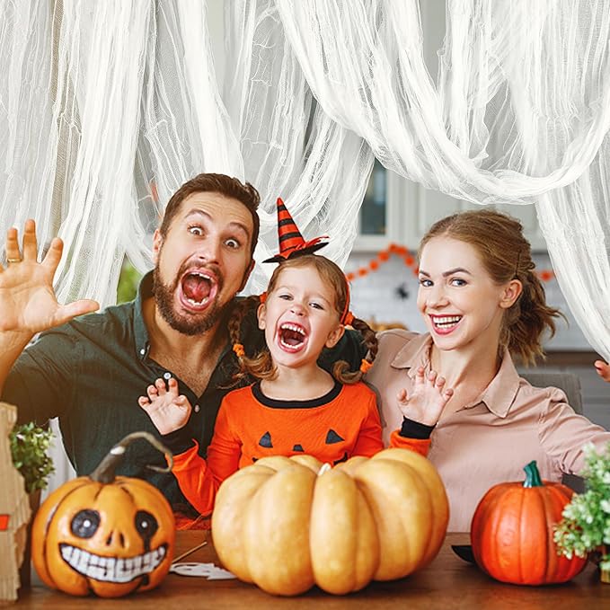 RunNico 500" x 85" Halloween Creepy Cloth - White Halloween Spooky Fabric Cloth - Large Creepy Spooky Halloweens Decorations for Haunted House Window Backdrops Garden Party