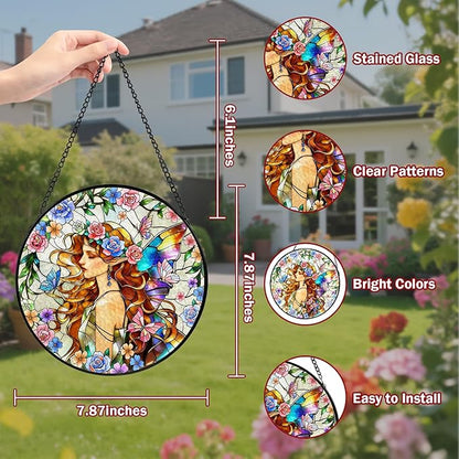 Spirits Stained Glass, Suncatcher for Window Hanging, Decoration for Window Sun Catcher Wall Art for Mom Grandma, Gifts for Spirits Lovers, for Home Yard Office Decor