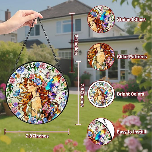 Spirits Stained Glass, Suncatcher for Window Hanging, Decoration for Window Sun Catcher Wall Art for Mom Grandma, Gifts for Spirits Lovers, for Home Yard Office Decor