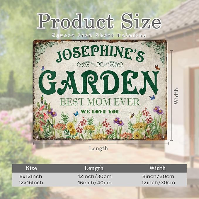 Custom Garden Signs Personalized Metal Tin Sign for Women, Retro Hummingbird Metal Sign for Outdoor, Patio, Yard Home Decor Gift for Mothers Day, Grandmas, and Gardening Lovers (For MOM 03)