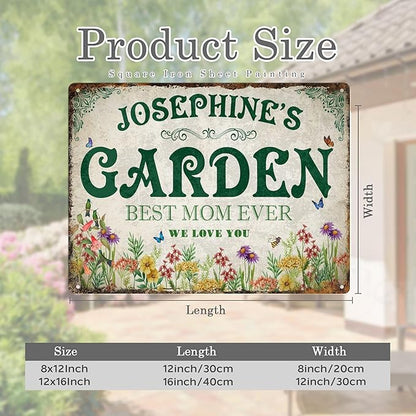 Custom Garden Signs Personalized Metal Tin Sign for Women, Retro Hummingbird Metal Sign for Outdoor, Patio, Yard Home Decor Gift for Mothers Day, Grandmas, and Gardening Lovers (For MOM 03)
