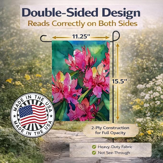 Caroline's Treasures West Virginia Rhododendrons in Watercolor Garden Flag Mailbox Flag Decorative Yard Flag Banner Outside Patio Artwork Yard Flower Beds, Garden Size, Multicolor
