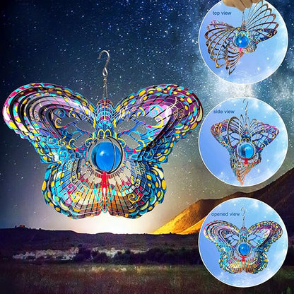 FONMY Mandala Wind Spinner w/Crystal Ball-Butterfly 3D Stainless Steel Hanging Spinners Worth Gift Christmas Decoration Indoor/Outdoor Garden Décor Kinetic Yard Art 12 Inches Wind Sculpture