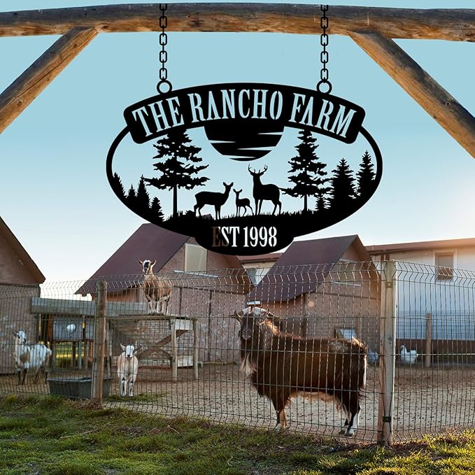 Personalized Metal Farm Sign, Customized Family Name Ranch Sign, Large Last Name Sign for Farmhouse Decoration, Outdoor Farm Wall Art, Welcome Sign, Entrance Gate Sign, Farm Lovers Gift, Garden Decor