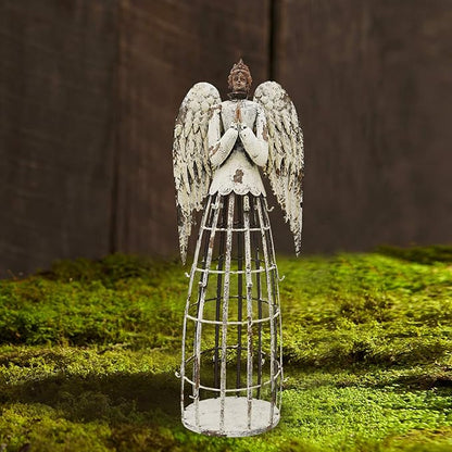 Angel Garden Statue Outdoor Antique Metal Yard Art Decor Lawn Patio Decorations Garden Trellis for Climbing Plants Potted Vines Ivy Roses (22" H)