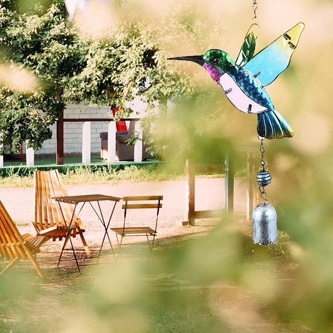 Hummingbird Decor with Bell, Hummingbird Wind Chimes, Hanging Bell Decorations for Yard, Garden, Home and Outdoor, Gift for Mom