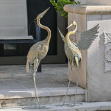TERESA'S COLLECTIONS Garden Decor, Set of 2 Cranes Garden Decor, 25-26", Elegant Cranes with Golden Painting, Waterproof Metal Garden Statue, Herons Gifts Birthday Gifts for Women Mom