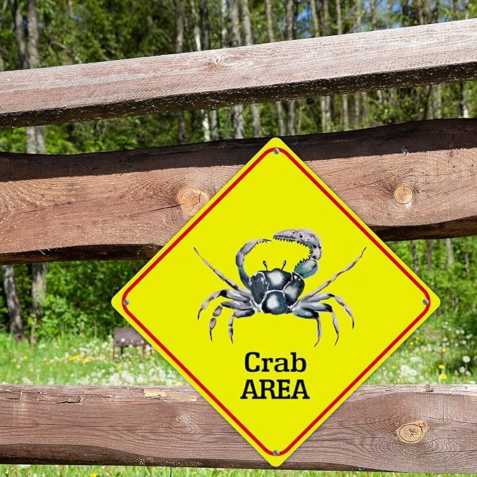 Warning Crab Area Metal Tin Sign Ocean Animal Caution Crossing Xing Street Sign Yellow Diamond Shape Funny Metal Sign For Indoor Outdoor Highway12x12in
