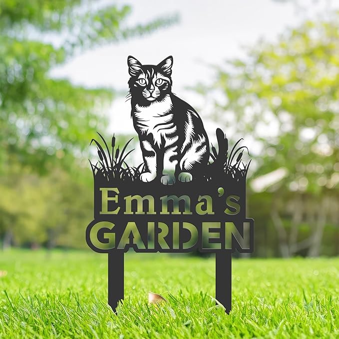 Personalized Cute Cat Kitten Metal Garden Sign,Custom Yard Sign With Stake,Outdoor Garden Décor,Pet Cat Lawn Garden Decorated Statue,Cat Sympathy Yard Metal Sign,Cat Lover Gifts Kailyard Plaque.