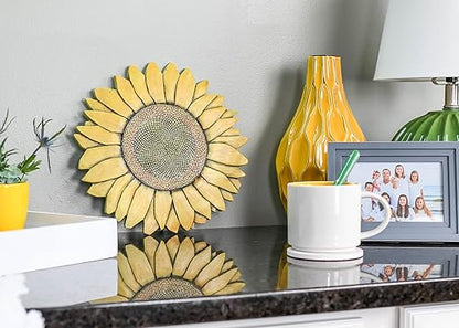 Magnolia Garden 12-Inch Sculpted Golden Sunflower Decorative Stepping Stone – 3D Floral Resin Garden Walkway Tile – Vibrant Yellow Flower Outdoor Accent
