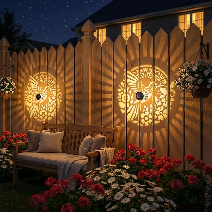 Gardsee Solar Fence Lights Outdoor 2 Pack Deck Step Wall Lights Butterfly Metal Waterproof LED Warm Yellow Light for Garden Post Patio Backyard Yard Decor (Black 4)