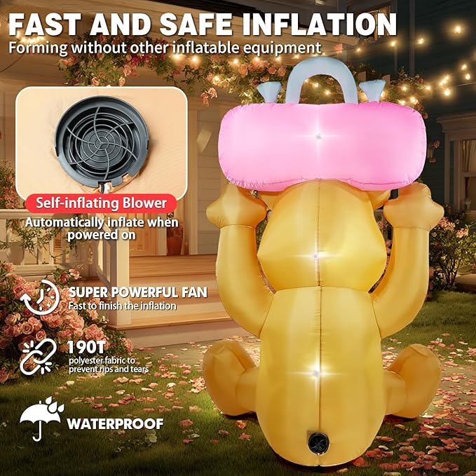 Valentine’s Day Inflatables Outdoor Decorations, 6FT Inflatable Bear Holds a Boombox with LED Lights, Valentines Blow Up Yard Decoration for Valentine Holiday Lawn Garden Indoor Outdoor Decor