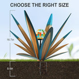 TOMBABY Solar Rustic Garden Style Metal Agave Plants Outdoor Patio, Home Decor Hand-Painted Metal Agave Garden Patio Statues, Suitable for Desert Areas, Outdoor Lawn Decorations (1 Solar Bule)