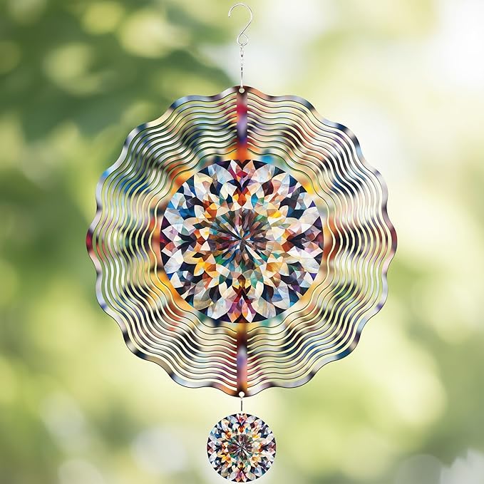 Hanging Wind Spinners Outdoor - 3D Metal Kaleidoscope Kinetic Spinning Decor for Garden Yard Patio Porch Indoor Outside Art Ornaments Christmas Decoration Birthday Gifts for Women Mom Wife