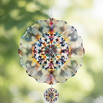 Hanging Wind Spinners Outdoor - 3D Metal Kaleidoscope Kinetic Spinning Decor for Garden Yard Patio Porch Indoor Outside Art Ornaments Christmas Decoration Birthday Gifts for Women Mom Wife