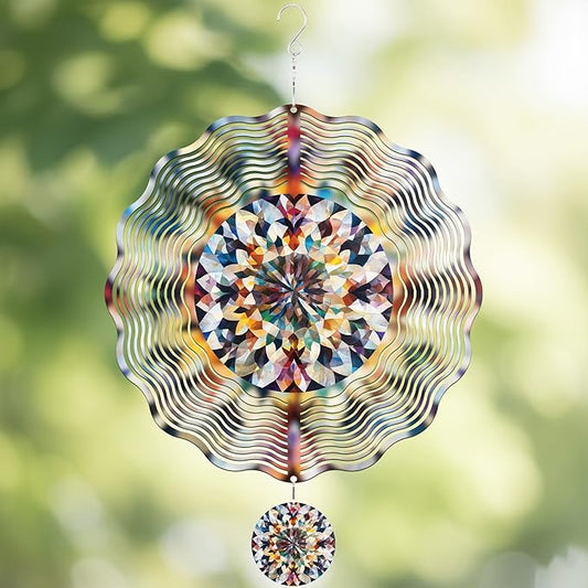 Hanging Wind Spinners Outdoor - 3D Metal Kaleidoscope Kinetic Spinning Decor for Garden Yard Patio Porch Indoor Outside Art Ornaments Christmas Decoration Birthday Gifts for Women Mom Wife