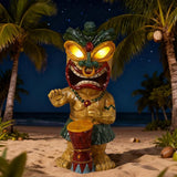 Solar Tiki Garden Statue with LED Eyes Outdoor Polynesian Drummer Hawaiian Party Decor Solar Light Ornament for Patio Porch Lawn or Tiki Lover Best Gifts for Tiki Lovers