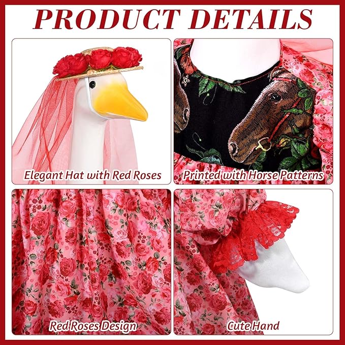 JcHrmers Kentucky Party Derby Day Goose Outfit Derby Horse Porch Goose Outfit Fits 23" Cement Plastic Goose Statue Rose Goose Clothes for Spring Outdoor Lawn Yard Garden Patio Holiday Decor