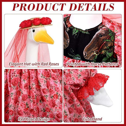 JcHrmers Kentucky Party Derby Day Goose Outfit Derby Horse Porch Goose Outfit Fits 23" Cement Plastic Goose Statue Rose Goose Clothes for Spring Outdoor Lawn Yard Garden Patio Holiday Decor