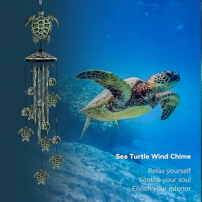 35" Turtle Wind Chimes for Outside, Turtle Wind Chimes Gifts for Mother's Day, Garden Decor for Outdoor Porch Patio Home Yard Decorations ﻿