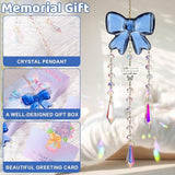 Crystal Sun Catchers Indoor Window,Bow Decor Sun Catcher for Sister Gifts with 3 Chains,Prism Rainbow Crystal Suncatcher for Hangings College Dorm Rooms Home Decoration Blue