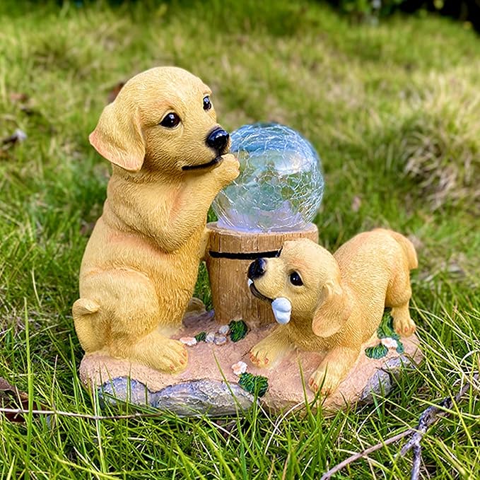 PMS Solar Garden Dogs Statues Light, Outdoor Puppy Figurine Resin Decoration for Garden Pathway Patio Yard Lawn Gifts