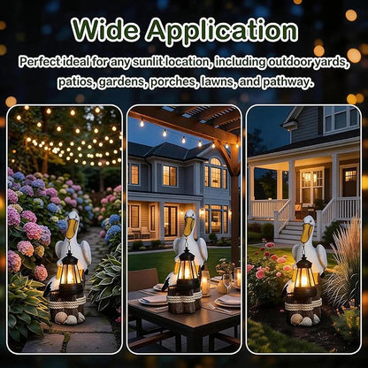 Pelican Solar Garden Outdoor Decor Statues with LED Lantern, Hand Painted Resin Animal Figurine Lights for Patio Lawn Yard Pathway, Unique Coastal Gifts for Women Mom Grandma