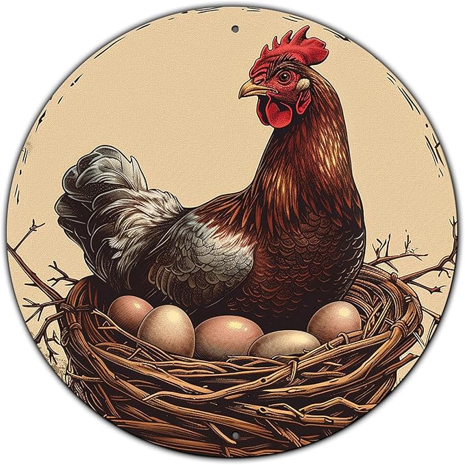 Chicken Coop Hen Vintage Metal Tin Sign Chicken Wreath Wall Decor Kitchen Farmhouse Outdoor Chicken Decor For Chicken Lovers Chicken House Decor 8 Inch