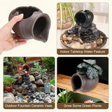 M METERXITY Ceramic Garden Fountain Spitter, Clay Pot Ecological Tank for Pond/Backyard Water Feature/Cave Waterfall/Landscaping, DIY Water Flow Jar Hydroponic Vase [5.5in, Vintage Brown]