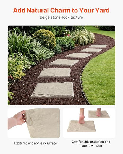VEVOR Garden Stepping Stones, 8Pcs 15.5 x 15.5 in, Decorative Stepping Stones with Stakes, Weather-Resistant Plastic Pathway Pavers, Smooth Surface, Outdoor Walkway for Lawn Patio Landscape, Beige