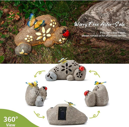 Butterfly Garden Statues Butterfly on Stone Statue with Solar LED Lights for Porch Patio Lawn Yard Art Decoration Christmas Birthday Gardening Gifts for Mom Women