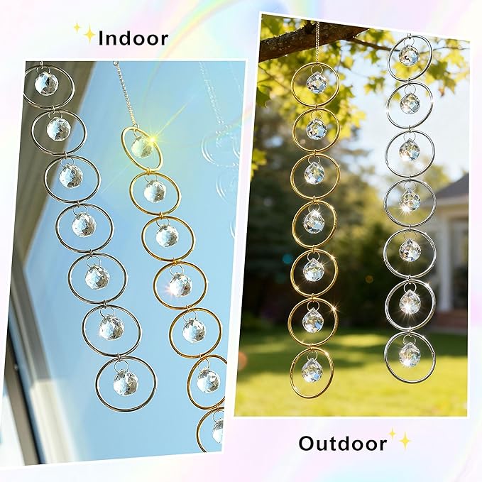 HDCRYSTALGIFTS 2pcs Crystal Suncatcher for Window Hanging, Gazing Ball Wind Spinner, Rainbow Maker Sun Catchers Indoor Window Home Outdoor Garden Patio Decor