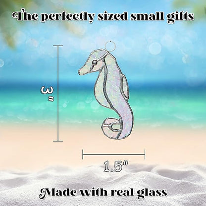 Stained Glass Ornament Seahorse Decor 3.5" x 1.5" Iridescent Suncatcher for Window Hangings Sea Glass Ocean Animal Tiffany Figurines Sun Catcher Garden - Beach Themed Office Home Decor