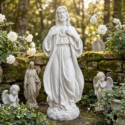 Sacred Heart of Jesus Statue 24.4'' H Large Jesus Statue Catholic Statues for Outdoor Garden Yard Lawn Patio, Resin Sculpture Outdoor/Indoor Religious Gift, Gray