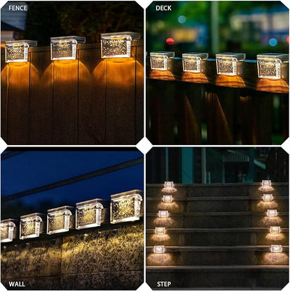 Qualdout Solar Deck Lights 8 Pack, Solar Step Lights IP65 Waterproof Solar Powered Outdoor Led Lights for Fence Railing Wall Pool Stair Yard Garden Patio Pool Decorations (Warm White)
