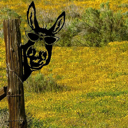 Farm Peeping Animal Metal Art Outdoor Decor Garden Fence Decoration, Farmhouse Backyard Hang Artwork Wall Decor, Outdoor Yard Art Patio Lawn Statue Gift for Loved Dad Grandpa (Donkey)
