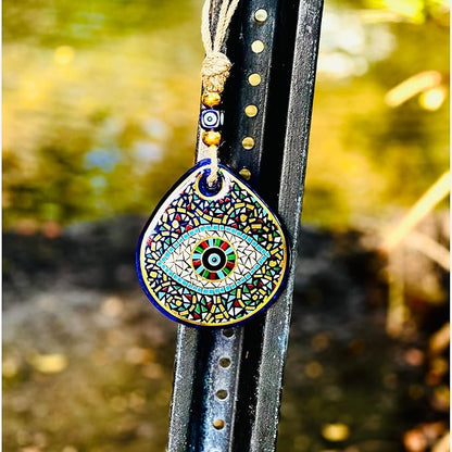 Mosaic Water Drop Evil Eye | The Thickest & Most Durable Glass Hanging Decor and Suncatcher | Positivity - Art - Charm | Indoor & Outdoor | Ojo Turco | Boho Protection Ornament | Turkish Nazar Amulet