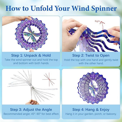 Wazzio Dragonfly Wind Spinners Outdoor, Dragonfly Gifts for Women Wife Mom Grandma, Hanging Wind Sculptures Spinners, 12 inch Outdoor Indoor Hanging Ornament for Christmas