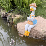 Garden Duck Outdoor Fishing Koi Statue, Goose Statues Decorations for Yard 9.7'' Fishing Duck Sculpture Garden Decor, Fishing Guy for Waterfalls or Koi Pond Decor, Gifts for Women, Mom or Birthdays