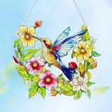 Stained Glass Window Hanging Hummingbird and Flower Suncatcher, Marzovitra 10 Inch Colorful Window Art Bird Sun Catcher for Home Decor, Garden, Patio Gift for Nature and Bird Lovers (Blue Hummingbird)
