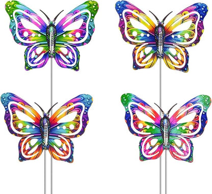 4Pcs Butterfly Garden Stakes Decor, Colorful Butterflies Decorations, Metal Yard Art for Outdoor Lawn Porch Pathway Yard Patio Plant Pot Ornaments (Butterfly- B)