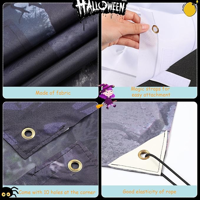Panelee Halloween Garage Door Decoration 7x16ft Large Horror Backdrop Banner Horror Halloween Garage Door Cover with Bat Cemetery for Home Yard Scary Theme Party Outdoor Wall Decoration (Skeleton)