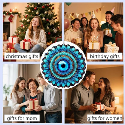 Metal Wind Spinners Outdoor Hanging Wind Spinner for Yard and Garden Decor for Outside,12In 3D Stainless Steel Evil Eye Wind Chime Christmas of Gifts for Women Mom
