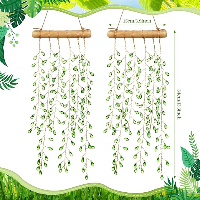 Suncalla 2 Pcs Crystal Suncatchers for Window Boho Decor Hanging Sun Catcher Making Rainbow Green Plants Artificial Crystal Prisms Wind Chime with Chain for Garden Home Wedding Ornament Gift